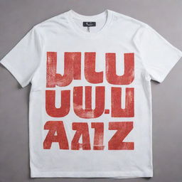 A soiled white t-shirt, bearing the bold letters 'B H U L A D A Z' across the front. The shirt is further adorned with a variety of contrasting designs against the grungy white background.