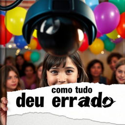 A book cover for 'Como Tudo Deu Errado' featuring a party scene viewed through the lens of a surveillance camera