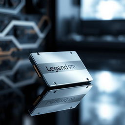 An Adata Legend 970 SSD, sleek and modern design showcasing its compact size and metallic finish