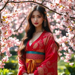 A sexy girl wearing a beautifully designed hanfu, showcasing intricate patterns and flowing fabric