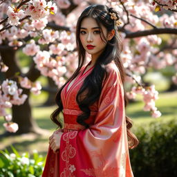 A sexy girl wearing a beautifully designed hanfu, showcasing intricate patterns and flowing fabric