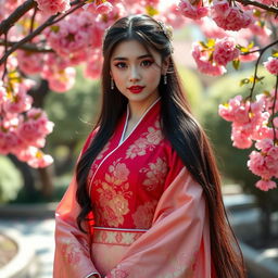 A sexy girl wearing a stunning hanfu that beautifully accentuates her voluptuous figure