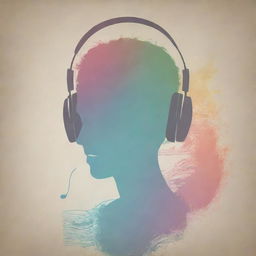 Visualize a minimalist poster with soft colors, featuring a silhouette with headphones and a subtle microphone, overlaid with music notes and waves. Quote highlights the introverted, melophile, and singer aspects in mixed fonts. Incorporate subtle features like closed eyes for a reflective mood.