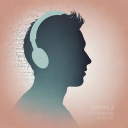 Visualize a minimalist poster with soft colors, featuring a silhouette with headphones and a subtle microphone, overlaid with music notes and waves. Quote highlights the introverted, melophile, and singer aspects in mixed fonts. Incorporate subtle features like closed eyes for a reflective mood.