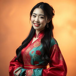 A captivating portrait of a woman dressed in a stunning traditional Chinese hanfu, showcasing its rich colors and fine embroidery