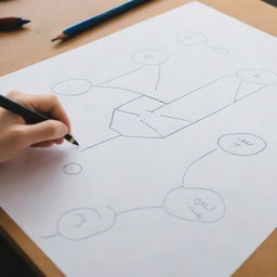 Visualize the act of making options in decision process. Show a person at a drawing board, sketching out several different pathways, each leading to a different potential solution.