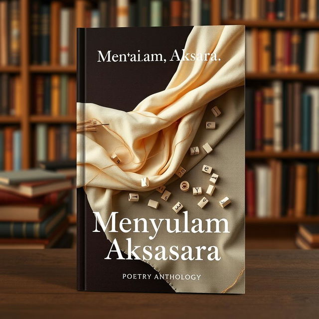 A book cover for a poetry anthology titled 'Menyulam Aksara'