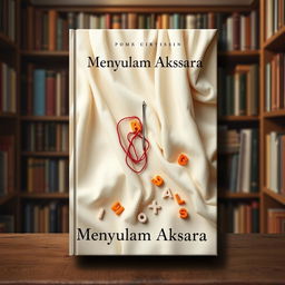 A book cover design for a poetry anthology titled 'Menyulam Aksara'