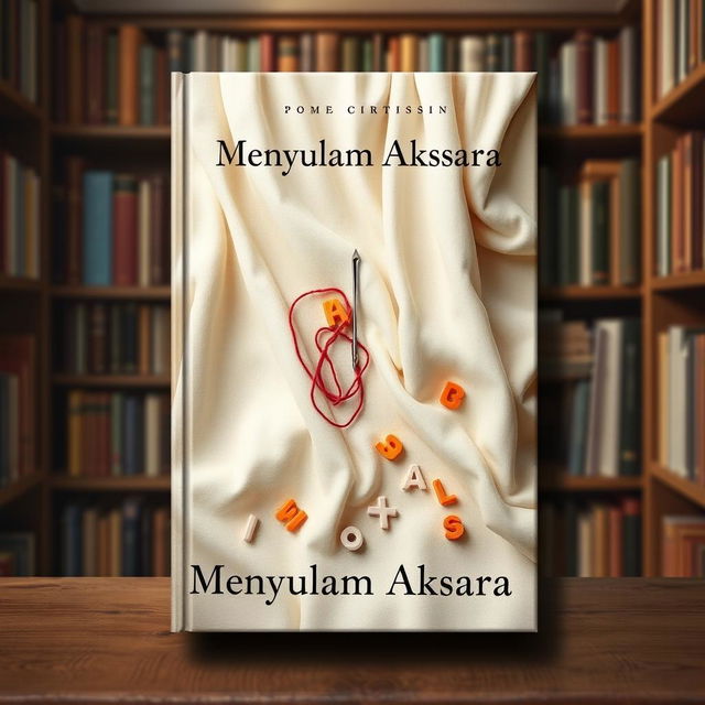 A book cover design for a poetry anthology titled 'Menyulam Aksara'