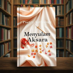 A book cover design for a poetry anthology titled 'Menyulam Aksara'