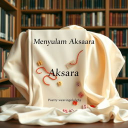 A book cover design for a poetry anthology titled 'Menyulam Aksara'