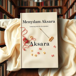 A book cover design for a poetry anthology titled 'Menyulam Aksara'