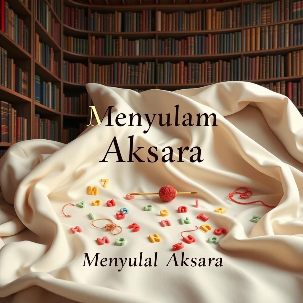 A book cover design for a poetry anthology titled 'Menyulam Aksara'