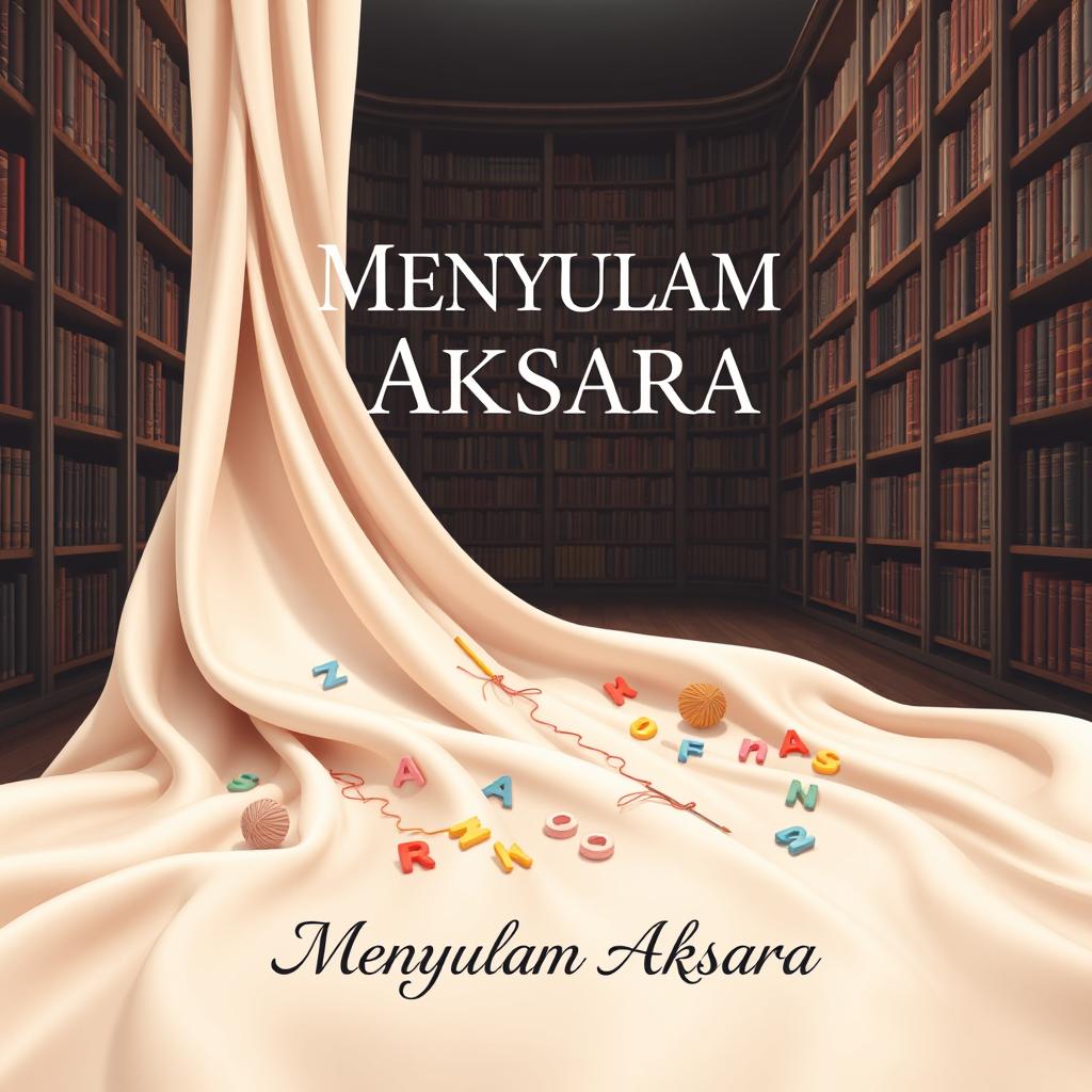 A book cover design for a poetry anthology titled 'Menyulam Aksara'