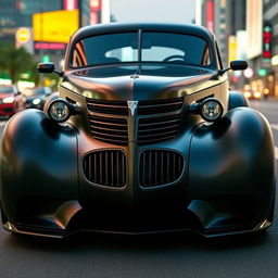 An exotic supercar creation that merges the classic satin black 1939 Chevrolet coupe with a bold widebody style and cutting-edge futuristic elements inspired by BMW's avant-garde design