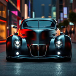 An exotic supercar creation that merges the classic satin black 1939 Chevrolet coupe with a bold widebody style and cutting-edge futuristic elements inspired by BMW's avant-garde design