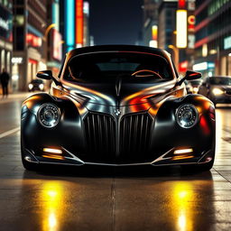 An exotic supercar creation that merges the classic satin black 1939 Chevrolet coupe with a bold widebody style and cutting-edge futuristic elements inspired by BMW's avant-garde design