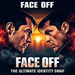 A dynamic 'Face Off' film poster featuring two opposing characters face to face, with intense expressions