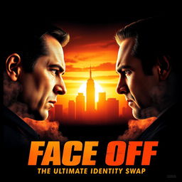 A dynamic 'Face Off' film poster featuring two opposing characters face to face, with intense expressions