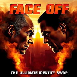 A dynamic 'Face Off' film poster featuring two opposing characters face to face, with intense expressions