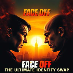 A dynamic 'Face Off' film poster featuring two opposing characters face to face, with intense expressions