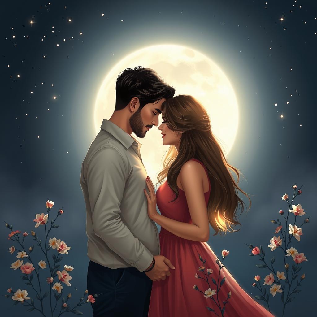 Two couples standing face to face under the moonlight, creating a romantic and hopeful atmosphere