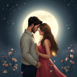 Two couples standing face to face under the moonlight, creating a romantic and hopeful atmosphere