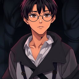 A young Asian man with deeper brown skin and straight black hair, wearing round glasses