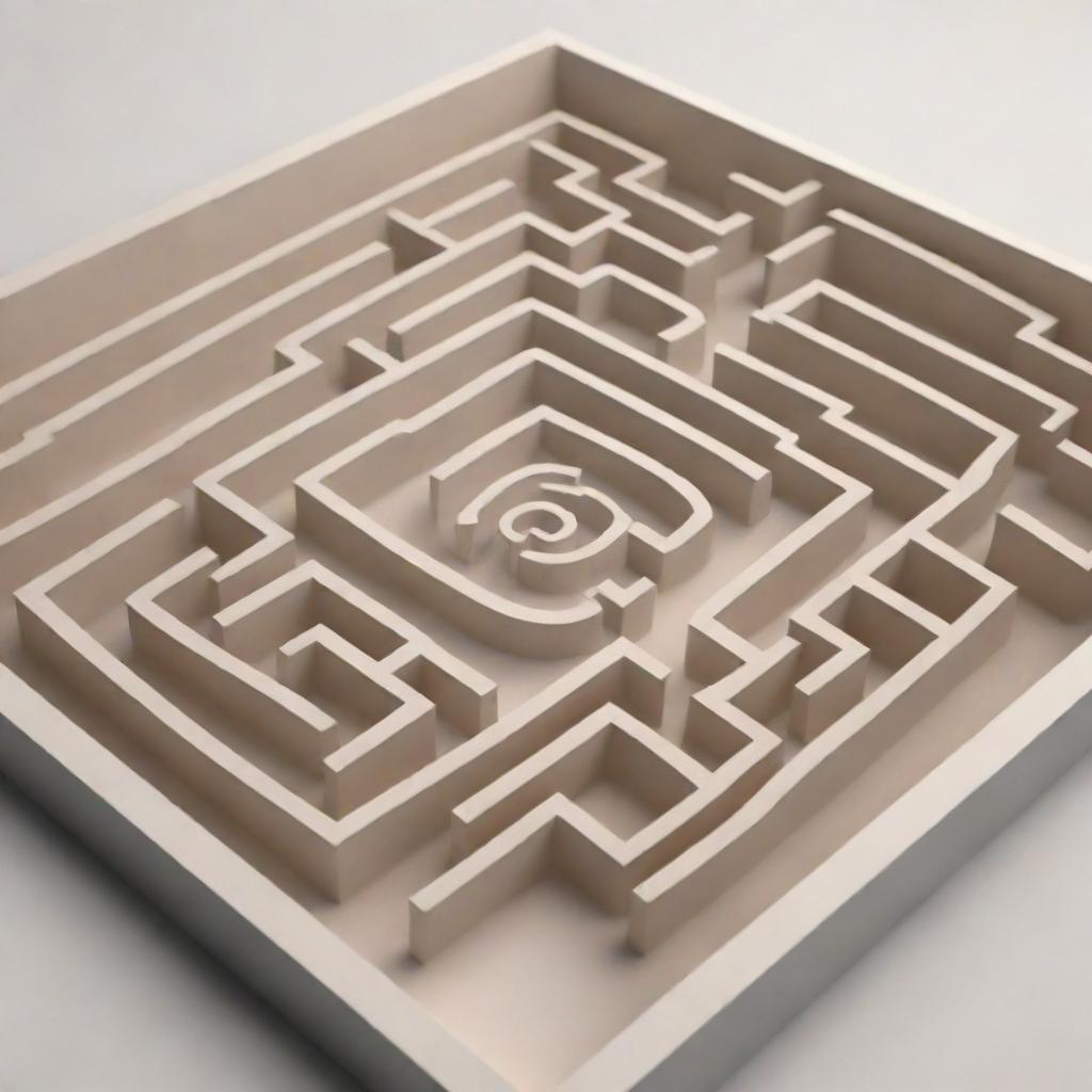 Depict the concept of options in a new light. Imagine a 3D labyrinth with multiple routes leading toward the exit, illustrating the various paths one may potentially take in decision making.