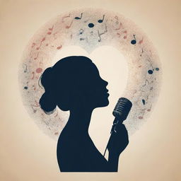 Poster design featuring a central silhouette suggesting introversion, surrounded by musical notes and instrumentation to show love for music. The figure is also softly holding a microphone, implying the identity of a singer. Use subtle, calming colors.