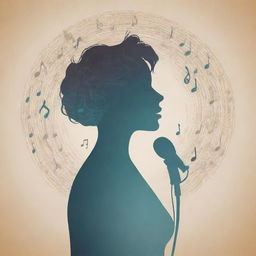 Poster design featuring a central silhouette suggesting introversion, surrounded by musical notes and instrumentation to show love for music. The figure is also softly holding a microphone, implying the identity of a singer. Use subtle, calming colors.