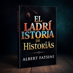 E-book cover design with dimensions 1600x2560 pixels, featuring the title 'EL LADRÓN DE HISTORIAS' in captivating 3D letters that draw attention