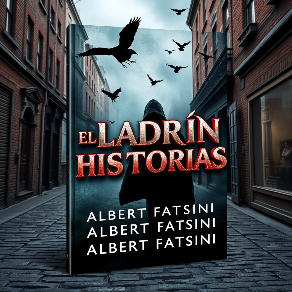 E-book cover design with dimensions 1600x2560 pixels, featuring the title 'EL LADRÓN DE HISTORIAS' in captivating 3D letters