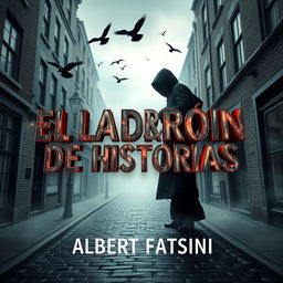 E-book cover design with dimensions 1600x2560 pixels, featuring the title 'EL LADRÓN DE HISTORIAS' in captivating 3D letters