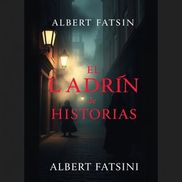 Design the front cover of an E-book with dimensions 1600x2560 pixels, titled 'EL LADRÓN DE HISTORIAS' and featuring the author's name 'ALBERT FATSINI'