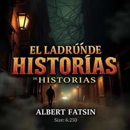 Stunning front cover design of an E-book sized 6x9 inches, titled 'EL LADRÓN DE HISTORIAS' with 3D lettering that is captivating and free of spelling errors