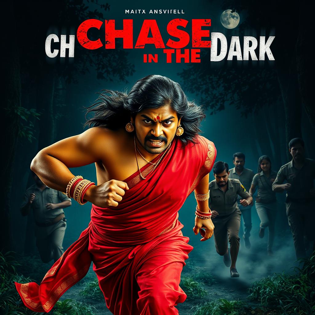 A cinematic horror poster titled 'Chase in the Dark'