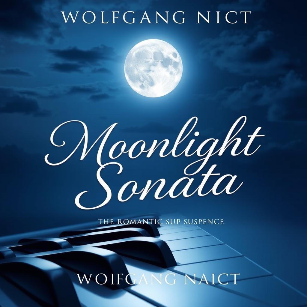 A captivating book cover design for "Moonlight Sonata" by Wolfgang Nacht, featuring an enchanting full moon illuminating a serene night sky