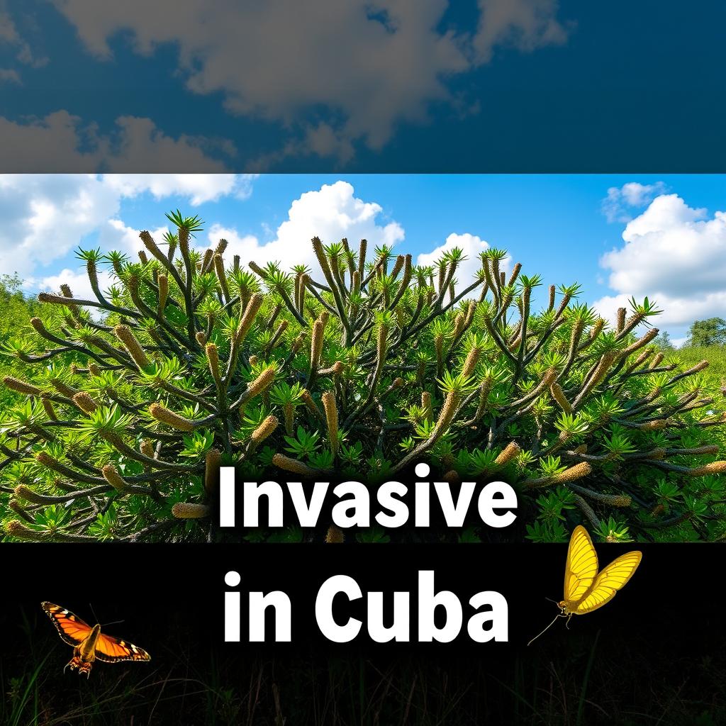 A striking video thumbnail design focused on the Marabú plant as an invasive species in Cuba