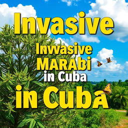 A striking video thumbnail design focused on the Marabú plant as an invasive species in Cuba