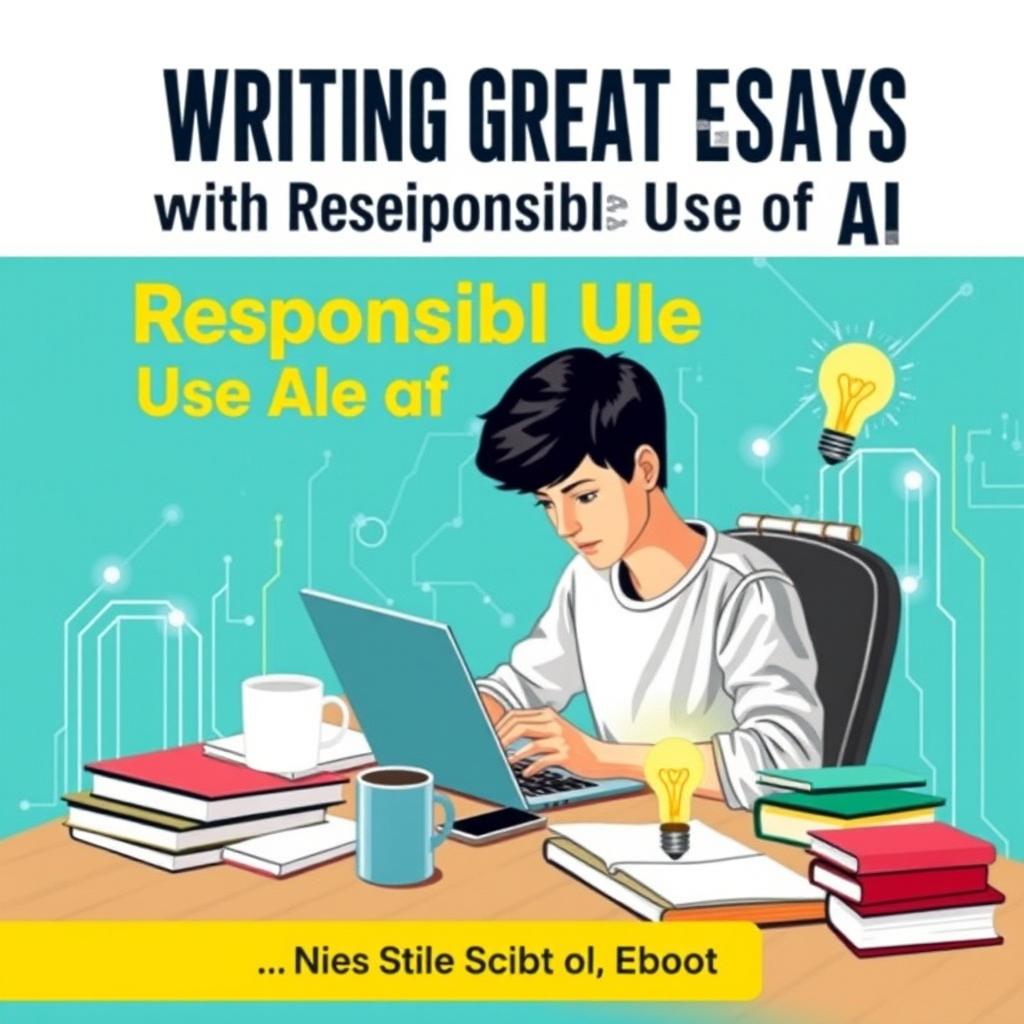 A modern ebook cover design for 'Writing Great Essays with Responsible Use of AI: A Guide for High School Students'