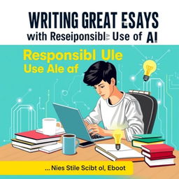 A modern ebook cover design for 'Writing Great Essays with Responsible Use of AI: A Guide for High School Students'