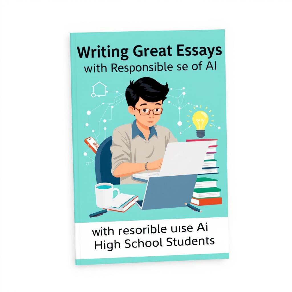 A modern ebook cover design for 'Writing Great Essays with Responsible Use of AI: A Guide for High School Students'