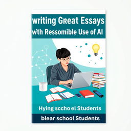 A modern ebook cover design for 'Writing Great Essays with Responsible Use of AI: A Guide for High School Students'