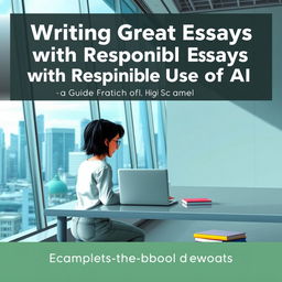 A modern, urban ebook cover design for 'Writing Great Essays with Responsible Use of AI: A Guide for High School Students'