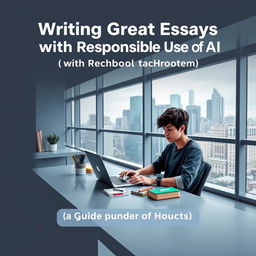 A modern, urban ebook cover design for 'Writing Great Essays with Responsible Use of AI: A Guide for High School Students'