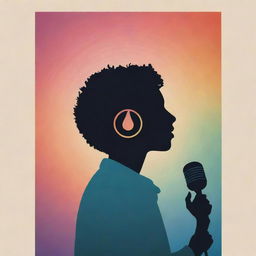 Peaceful poster design featuring an introvert, music lover, and singer. Reflect a warm aesthetic with a central silhouette, surrounded by harmonious musical notes, and clutching a microphone gently. Use a palette of tranquil colors for a soothing feeling.