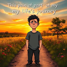 An emotional scene depicting a person standing on a path symbolizing life's journey, surrounded by vivid nature