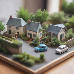 Convey 'small' options with an image of a miniature world: mini plants, a small house, tiny cars- portraying the charm and simplicity of small-scale occurrences or choices.