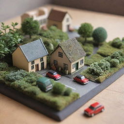 Convey 'small' options with an image of a miniature world: mini plants, a small house, tiny cars- portraying the charm and simplicity of small-scale occurrences or choices.